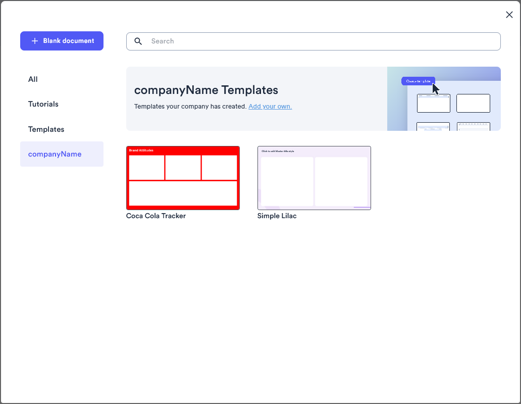 Example of a company's own uploaded templates