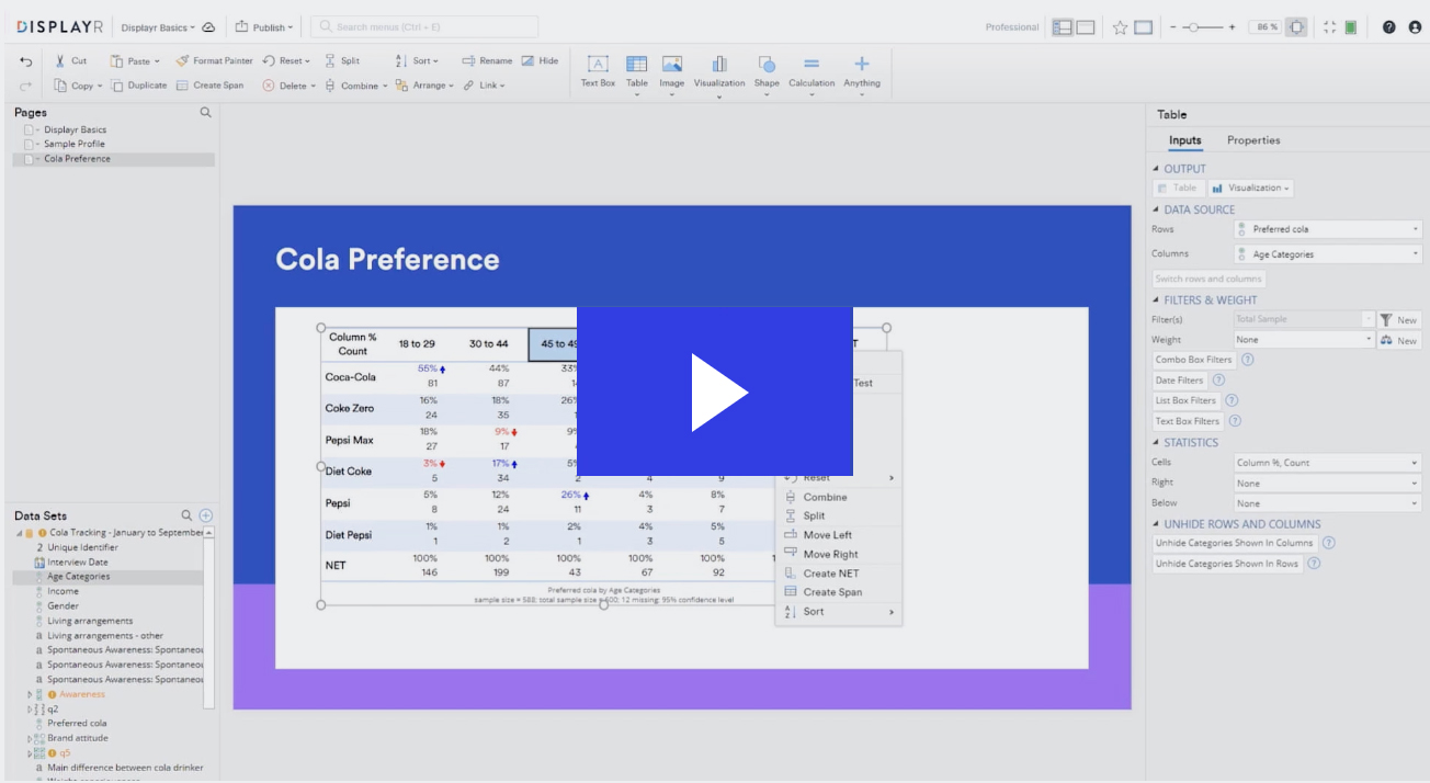 Displayr Basics Video Displayr Help